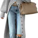 Saodimallsu Womens Long Cardigans V Neck Button Down Chunky Knit Dusters Sweater Coat Fall Trendy Maxi Sweater Dress (Medium, Light Gray)