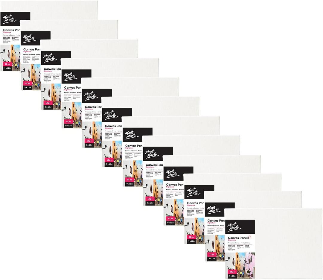 3 x Mont Marte Canvas Panel (pack of 12), 9 X 12 inches, Canvas Panel Great for Students to Professional Artists