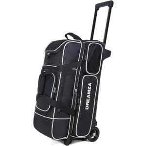3 Ball Bowling Bags with Wheels & Shoe Pocket, Premium Bowling Ball Bag 3 Ball Roller, Effortless-Rolling 3 Ball Bowling Bag w/Multi-Storage Pockets & Telescopic Handle Extends to 40'' (Black)