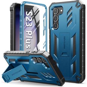 FNTCASE for Samsung-Galaxy S23+Plus Case: Dual Layer Protective Textured Cover & Rugged TPU Shell with Kickstand | Military Grade Drop Protection | Heavy Duty Cell Phone Protector(Blue)
