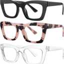 Okany Blue Light Blocking Glasses for Women Men Fashion Computer Screen Gaming TV Phones Anti Eyestrain & UV Glare Glasses 3 Pack (3 Pack Black + Leopard + White)