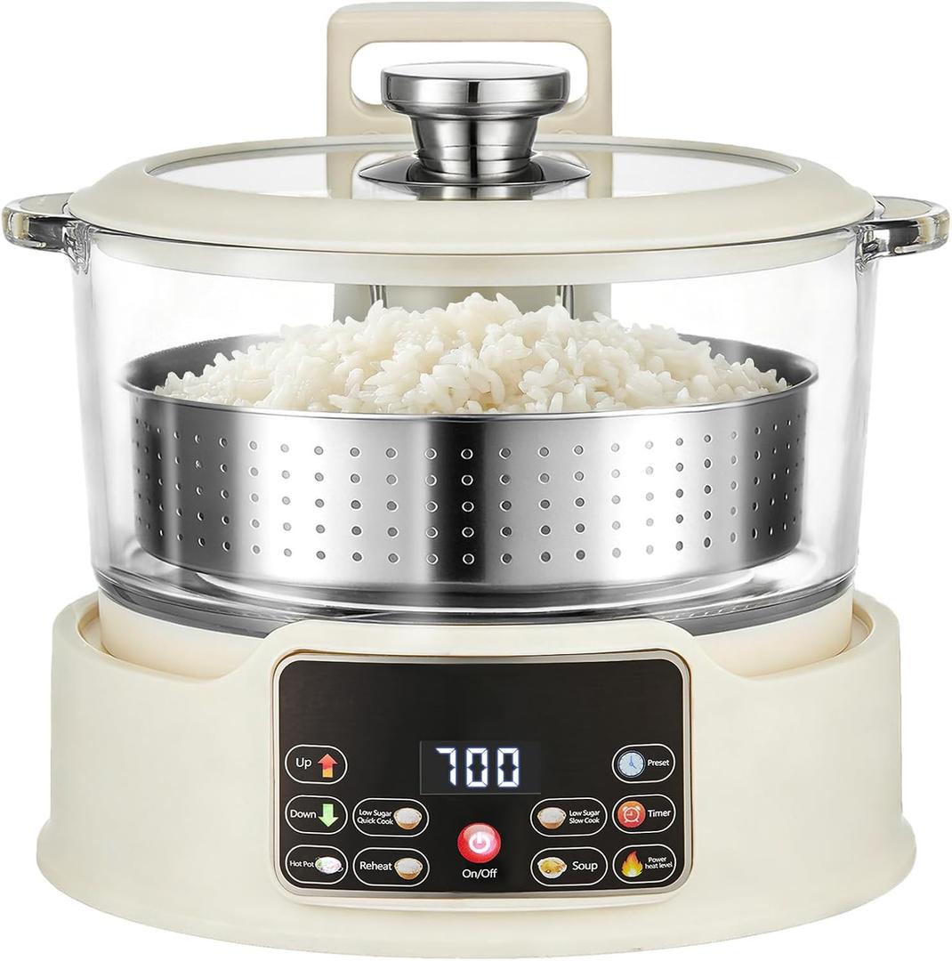 3L Low Carb Rice Cooker, Multifunctional Auto-Lift Low Sugar Rice Cooker (White)