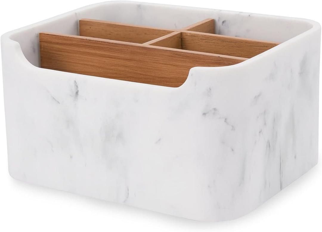 Desk Organizer, Marble Remote Holder for Table, Modern Office Controller Pen Phone Holder Organizer, Stylish Caddy and Storage Accessories for Bedside Nightstand Desktop Coffee Table (1 Pack)