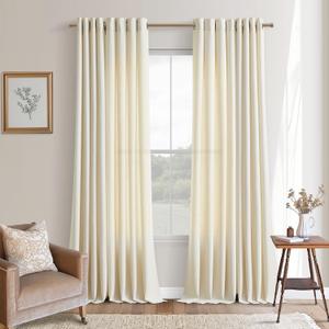 Cream Beige Curtains 102 Inches Long 2 Panels Grommet Light Filtering Linen Slub Textured Curtain Modern Farmhouse Coastal Decor Linen Drapes 102 Inch Length for Patio Sliding Door Office Bedroom