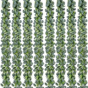 Waipfaru 8Pcs Eucalyptus Garland, 5.9FT Greenery Garland, Green Garland with Flowers, Artificial Faux Silver Dollar Eucalyptus Leaves Vines for Table Home Wedding Mantle Party Indoor Outdoor Decor