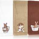 FYSUIMU 3 Pcs Easter Bath Towels Embroidered Brown Bunny Rabbit Absorbent Hand Towels for Bathroom Kitchen Spring Hand Drying Baking Cooking Home Decor, 29.5 x13.7 Inch