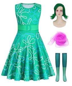 Kids Disgust Costume Dress for Girls Halloween Costume Outfit with Wig Leggings Scarf Cosplay Party Birthday, 120