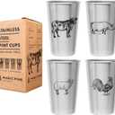 Magic Pine Kid-proof Cups (Farm Animal designs) - Set of 4 Stainless Steel Cups (16oz)