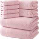 REDKISS Luxury 8-Piece Pink Towel Set, 2 Bath Towels, 2 Hand Towels, 4 Washcloths, 100% Cotton, Quick Dry, Highly Absorbent Towels for Bathroom, Gym, Hotel, Spa