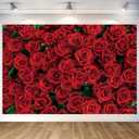 Red Roses Backdrop Wall Banner Red Rose Photography Background for Home Outdoor Birthday Party Proposal Engagement Wedding Valentine's Day Decoration