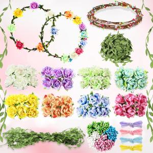 Zeyune 20 Sets Spring Tea Party Favor Flower Crowns Making Kit, Make Your Own Flower Crown Wreath Garland Headbands Craft Kit Handmade DIY Fairy Floral Hair Accessories Gift for Women