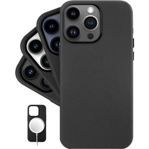 LONLI Classic - (for iPhone 15 Pro Max) - European Nappa Leather Phone Case - Smoothen and Soften Over Time - Compatible with Magsafe - Black