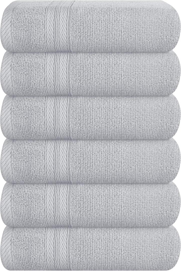 BOUTIQUO Ultra Soft 6-Piece Hand Towel Set 16x28-100% Ringspun Cotton - Durable & Highly Absorbent Hand Towels - Ideal for use in Bathroom, Kitchen, Gym, Spa & General Cleaning - Light Grey