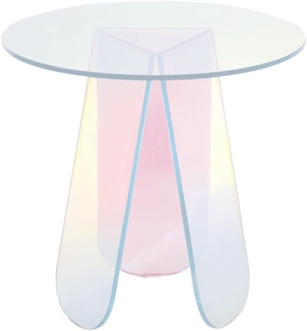 Iridescent Acrylic Side Table, Round Clear Coffee Table 17.7 Inch - Rainbow Colors End Table, Transparent Nightstand for Living Room, Bedroom, Office - Easy to Assemble Modern Accent Table