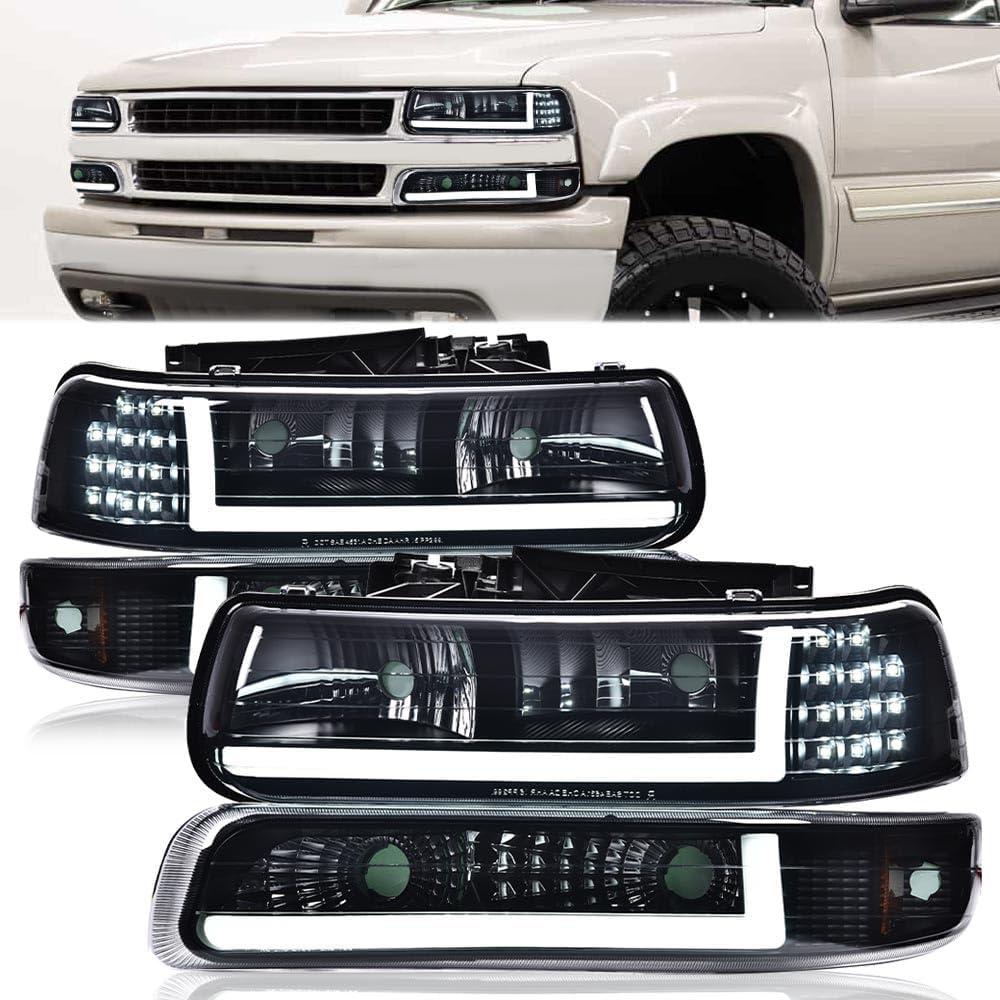 G-PLUS LED Headlights Fit 1999-2002 Chevy Silverado 1500 2500,Smoke Lens