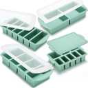 Soup Ice Cubes Silicone Freezer Molds Set of 4-with 1/5, 1/2, 1, and 2 Cup Silicone Freezer Trays with Lid Food Storage Container Cube Tray for Meal Prep, Freezing Sauces(Green)