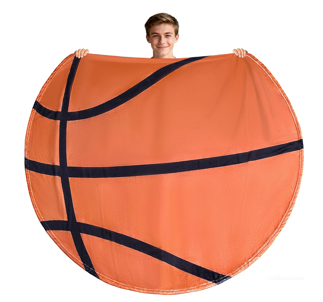 Yagle Mate 60" Round Sports Blanket for Adults Teens,Throw Blankets for Bed,Fleece Basketball Soccer Baseball Football Softball Blankets for Sport Lovers Basketball Team Gifts Birthday (Basketball)