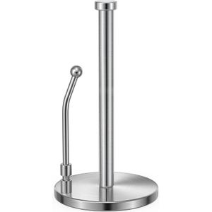 SMARTAKE Paper Towel Holder, Paper Towel Dispenser Standing Weighted Base Non Slip, Spring Arm for Easy Tear, Stainless Steel Paper Towel Holder for Home Kitchen Countertop Tabletop, Silver (01-silver)