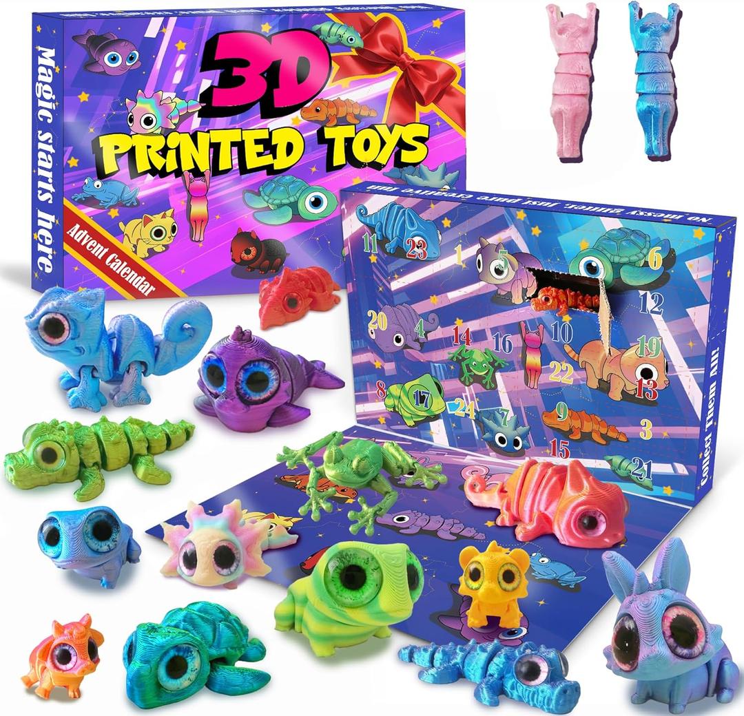 3D Printed Animals Toys, Mini Figures Cool Stuff Desk Pet, Christmas Advent Calendar For Kids, Birthday Gift For Boys And Girls, Party Favors, Including Dragons, Axolotl, Rabbit, Turtle, Frog, Etc.