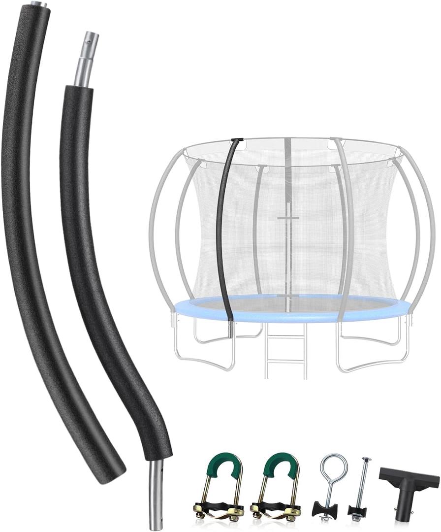 TOBWOLF 1 Lower & 1 Upper Curved Trampoline Poles Replacement, Universal Curved Enclosure Pole Trampoline Net Poles Fits 8-16FT Frame, Includes Mounting Hardware & Foam Cover, 2 Installation Options