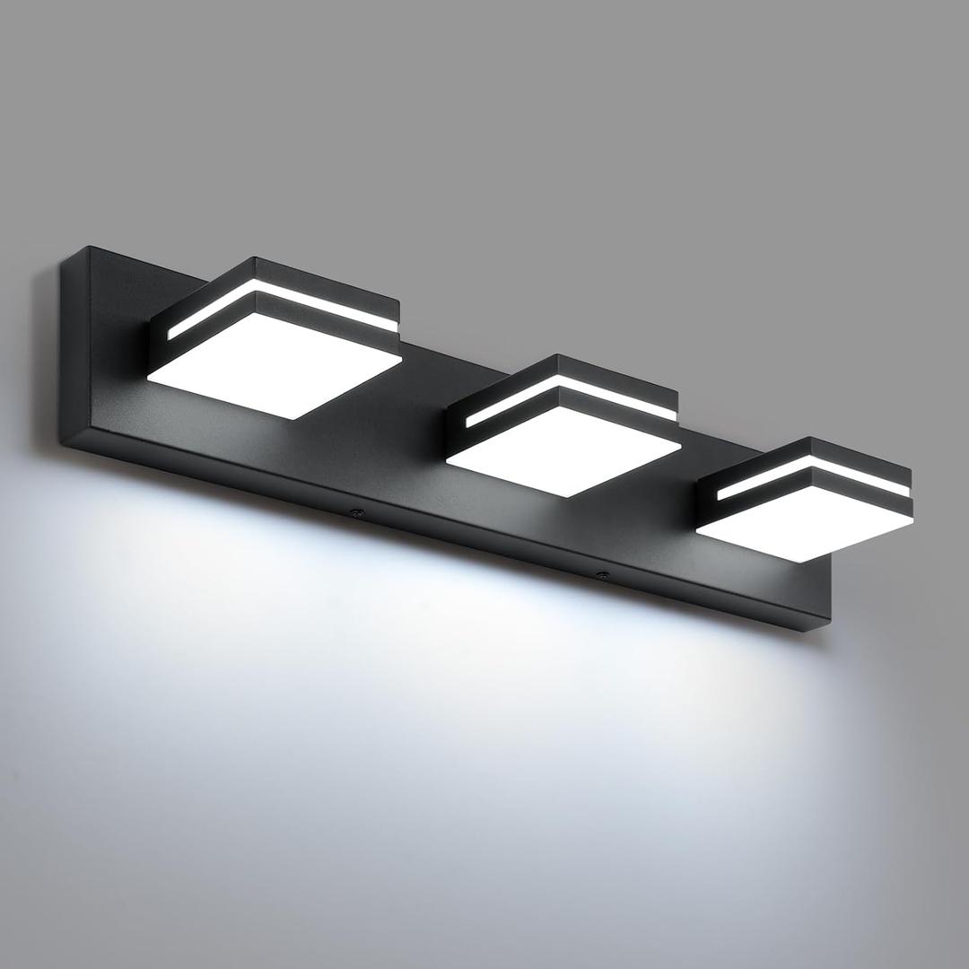SineRise LED Modern Bathroom Vanity Light Fixtures, Modern Acrylic Bathroom Wall Lighting Fixtures Over Mirror (Cool White 6000K) (3-Light, 24-Inch), Matte Black- Non-dimmable