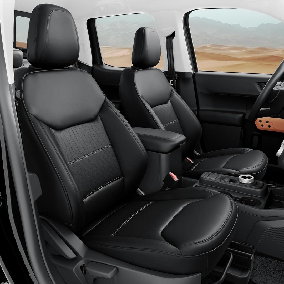 for Ford Maverick Seat Covers XL XLT Lariat 2022 2023 2024 2025 2026, Custom Fit Car Seat Covers Full Set, Luxury Leather Waterproof Seat Covers for Ford Maverick Cushion Protector, Black