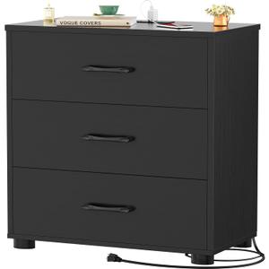 Aheaplus Night Stand with Charger Station, 21.7'' Wider Nightstands with 3 Wooden Drawers, Large Bedside Table, Modern Tall End Side Table, Nightstand for Bedroom, Black