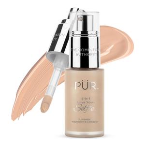 PUR Beauty 4-in-1 Love Your Selfie Foundation & Concealer - Longwear Full Coverage Liquid Makeup Foundation with Hydrating Blend for Refined-Looking, Natural Beauty Glow, Skin Texture & Tone (MG5/Almond)