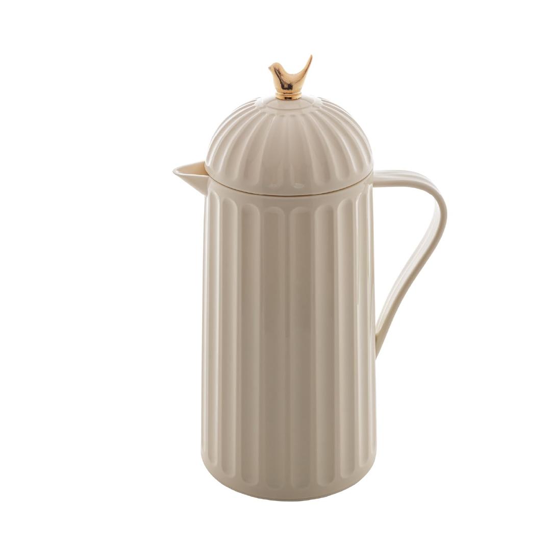 WOLFF 1 Liter White Bird Thermal Coffee Carafe, Plastic Exterior with Glass Lining Insulated Beverage Dispenser for Hot and Cold Drinks, Thermos Bottle for Tea, Water Pitcher - White, 34floz/1L