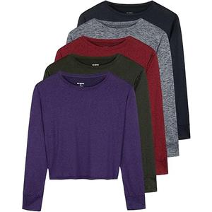 Real Essentials 3 Pack: Women's Dry Fit Crop Top - Long Sleeve Crew Neck Stretch Athletic Tee M