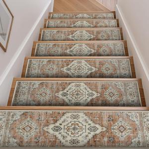 OJIA Stair Treads Non-Slip Carpet Stair Treads for Wooden Steps Indoor 15PCS 30"x8" Soft Washable Stairway Edging Stair Runner Stair Mats Staircase Step Treads for Kids Pets Elders, Beige