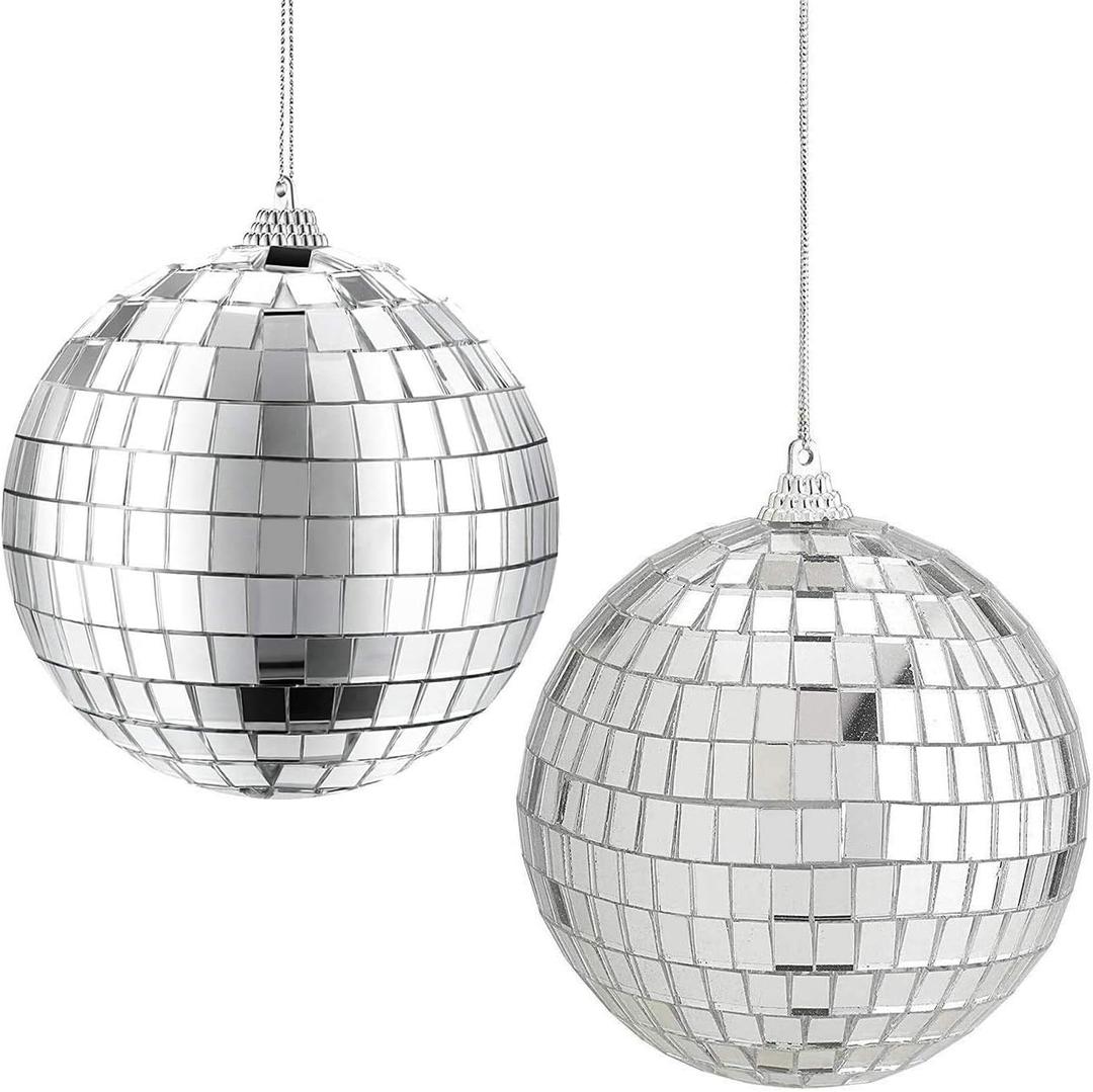 Rocutus 4 Pack Mirror Disco Balls,Silver Hanging Party Disco Ball for Party or DJ Light Effect, Home Decorations, Stage Props, Game Accessories (3.15 Inch)