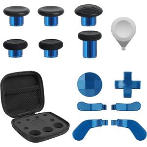TOMSIN 13 in 1 Xbox Elite Series 2 Controller Accessories Replacement Pack,6 Metal Thumbsticks,2 D-pads,4 Paddles and 1 Adjuster for Xbox Elite Controller Series 2 Core Accessory Parts(Blue)