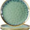 Henten Home Ceramic Dinner Plate Set, 11 Inch Porcelain Pizza, Pasta, Salad Plates, Irregular Shape Steak Plates Set of 4, Stoneware Serving Dishes for Kitchen (Green)