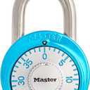 Master Lock Light Blue Gym Locker Lock, Indoor Combination Padlock with Aluminum Cover for School Locker, 3-Digit Code, 1561DLTBLU