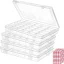 Budreu 4pack 36 Grids Plastic Clear Organizer Box Bead Storage Containers with Adjustable Dividers for Craft Jewelry Fishing Tackles Parts Storage with 4 Sheets Label Stickers