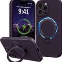 for iPhone 16 Pro Case Stand, Slim Comfortable Liquid Silicone Phone Cases Compatible with MagSafe Magnetic Ring Kickstand Stand Full Camera Protection for iPhone 16 Pro 6.3", Purple