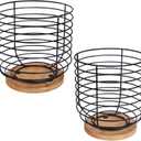 2pcs K Cup Holder Organizer - Coffee Pods Storage Organizer - Coffee Bar Accessories - Large Capacity Black Wire Kup Storage with Bamboo Base