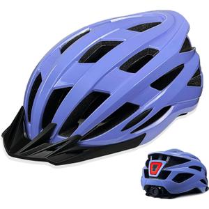 Bike Helmet for Adult Men Women with Multi-Mode Rear LED Light, with Suggested Fit 56-62cm, Lightweight with Adjustable Dial, Side and Chin Strap, Carbon Black Shiny Surface (Purple)