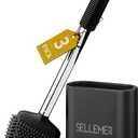 Sellemer Toilet Brush and Holder Set - Flexible Toilet Bowl Brush Head with Silicone Bristles, Compact Size for Storage and Organization, Ventilation Slots Base (Pack of 3, Black)