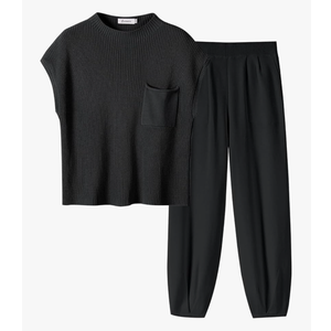 ANRABESS Women's Two Piece Outfits Knit Sweater Vest Crop Top Pants Lounge Matching Tracksuit Sweatsuit Travel Clothes Sets, L