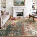 RELEANY Washable Area Rugs 8'x10' Non-Slip Modern Abstract Soft for Living Room Entryway Bedroom Nursery, Print Pattern, Brown Rust Red Green Blue Multi