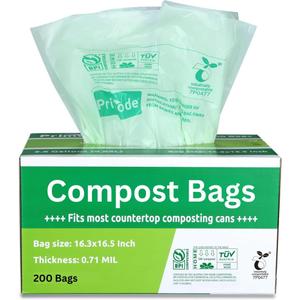 Compost Bags, Compostable Trash Bags 3 Gallon Compostable Bags 200 Count Small Compost Bags for Countertop bin Extra Thick 0.71 Mil. ASTM D6400 Certified By BPI and TV AUSTRIA (3 Gallon, 200 Units)