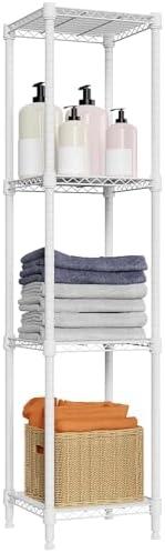 M MZG 480 lbs Storage Shelves 4 Tier Shelving Units for Storage, Wire Shelving Unit for Closet, Adjustable Shelves for Bathroom Steel Organizer Wire Rack, White 11.8" D x 11.8" W x 47.3" H