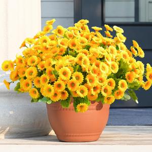 Waipfaru Artificial Flowers for Outdoors Faux Plants, UV Resistant Artificial Outdoor Flowers, Yellow Silk Daisy Realistic Fake Mums Flower for Front Porch Spring Home Planter Patio Decor, 12 Bundles