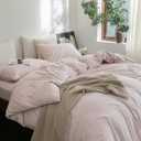 FOSSA Duvet Cover Set 100% Washed Cotton Linen Feel Super Soft Breathable Cozy 3 Pieces Bedding Sets Solid Greyish Pink Twin