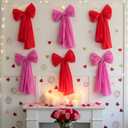 6 Pack Valentine's Day Decorations Pre-tied Large Wall Bow 31.5 Inches Valentines Giant Bow Hanging Decor Wreath Cute Pink Red for Valentines Window Door Wedding Home Indoor Outdoor Holiday Party