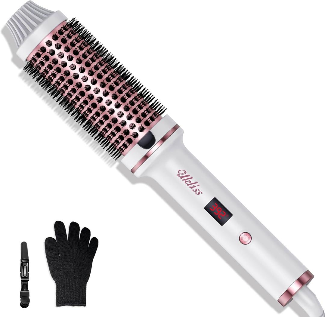 Ukliss 1.5 inch Thermal Brush, Dual Voltage Fast Heated Styling Tool for Worldwide Travel, Ceramic Barrel for Long Lasting Curls Waves & Shine (White)