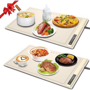 Electric Warming Tray-Kitchen Gadgets Portable Food Warmer,Foldable Roll Up Silicone Food Warming Mat with 3 Temperature Settings,Versatile Food Warmers for Parties Buffet (Beige-2Pack)