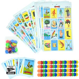 New To Town The Original Lotera Mexican Bingo Game Set - Complete with 100 Bingo Chips for 20 Players - Authentic Lotera de Lujo Mexicana - Colorful Loteria Cards